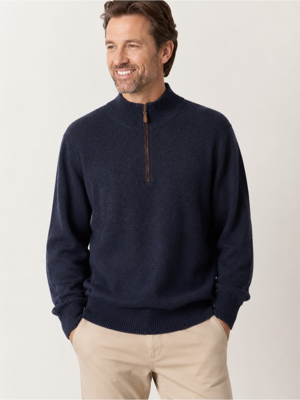 Kinross Cashmere Men’s Navy Quarter-Zip Sweater Size XL